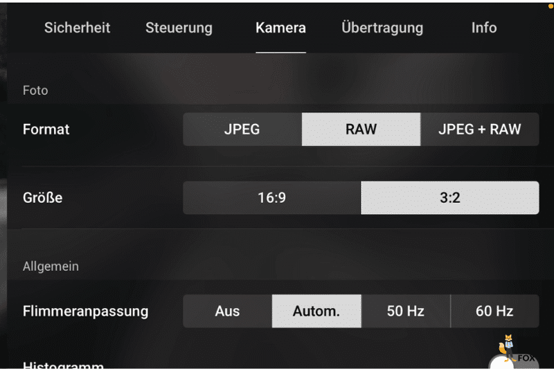 Du kannst zwischen JPEG und DNG (RAW) Format in den Bildeinstellungen der DJI Fly App wählen.